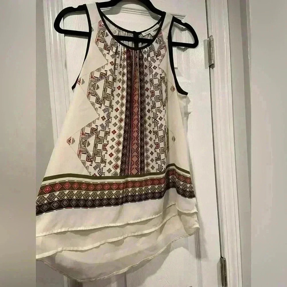 Daniel Rainn Flowy Layered Earth Tone Aztec Print Sleeveles Blouse Button Size S - Picture 4 of 14